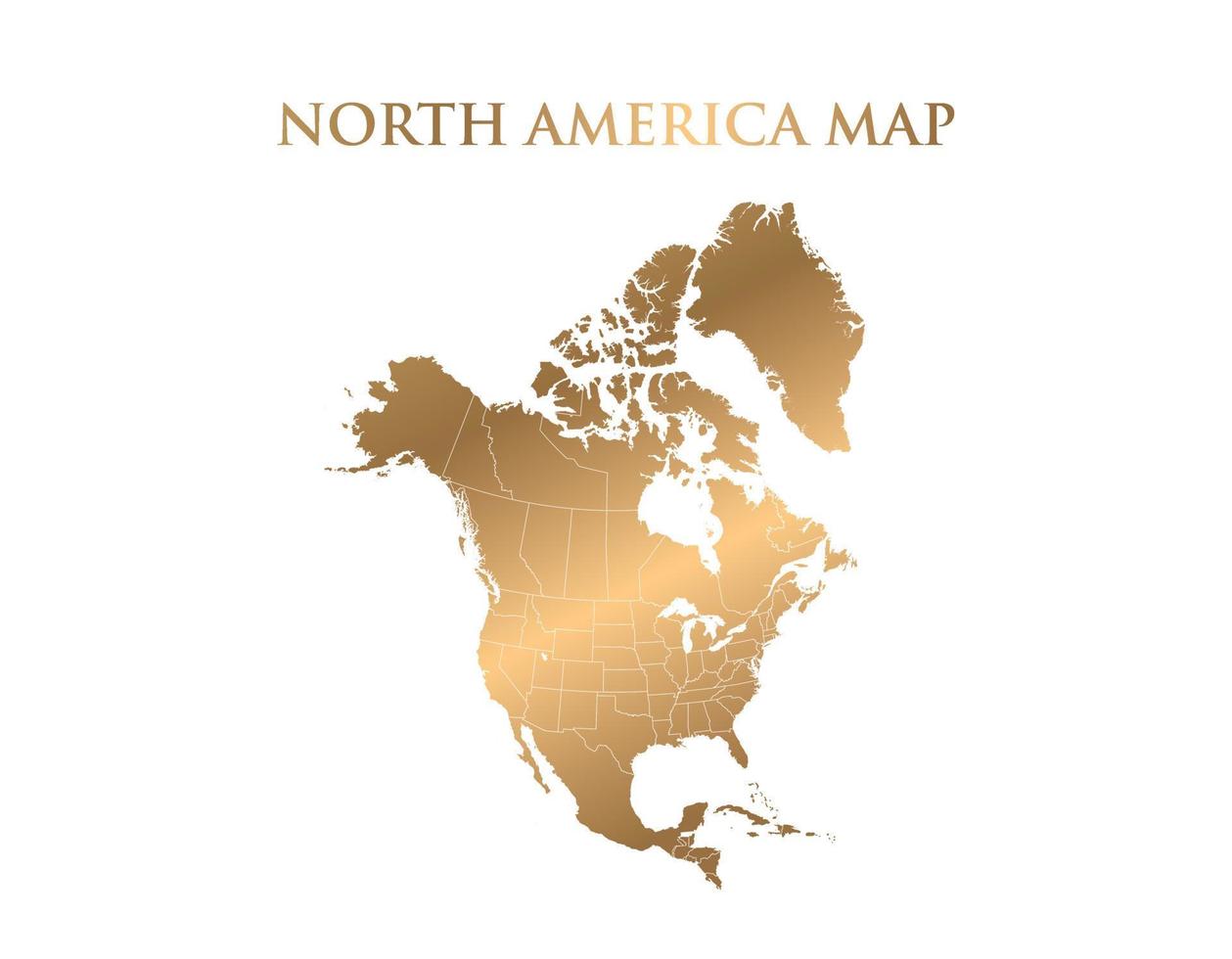 mapa dorado de américa del norte alto detallado sobre fondo blanco. Ilustración de vector de diseño abstracto