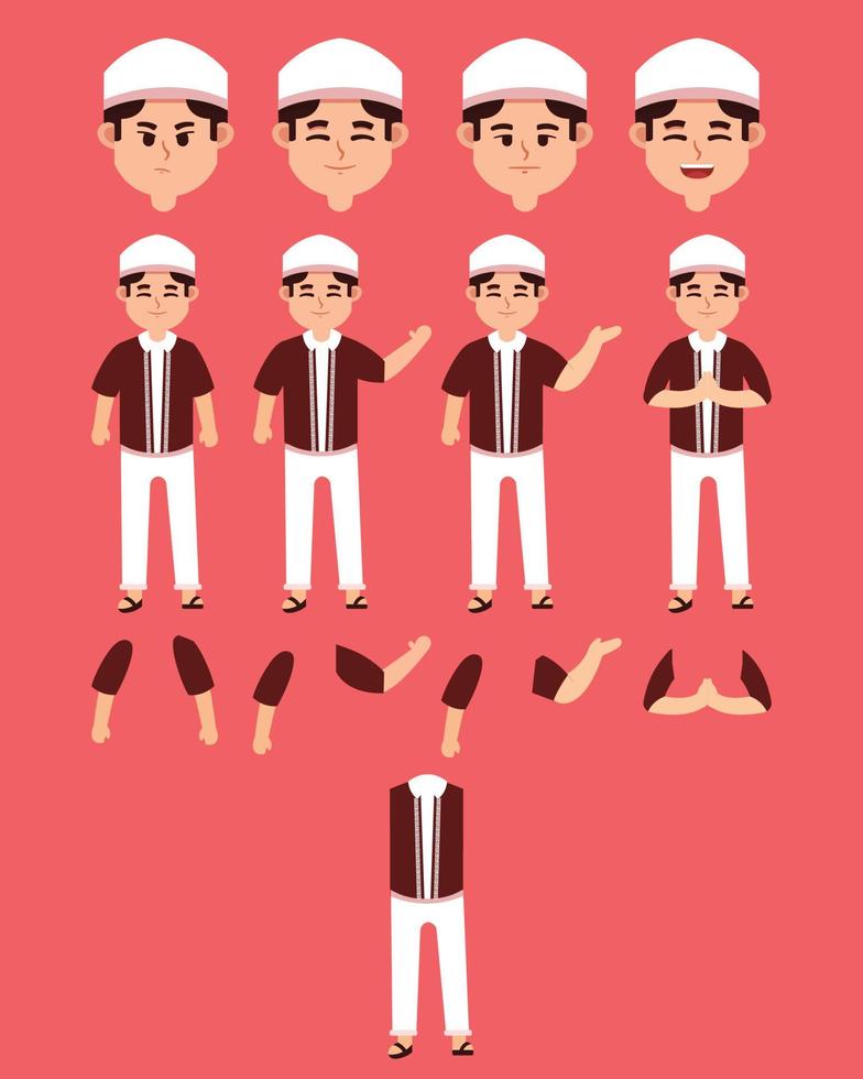 conjunto de caracteres de niño musulmán ramadhan vector