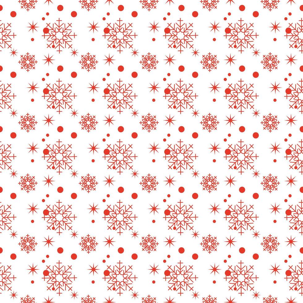 Christmas seamless pattern with red snowflakes , dots and star on white background, Winter background. vector