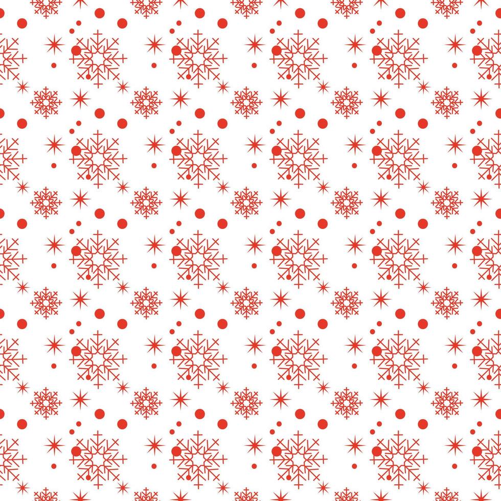 patrón de Navidad sin costuras con copos de nieve rojos, puntos y estrellas sobre fondo blanco, fondo de invierno. vector