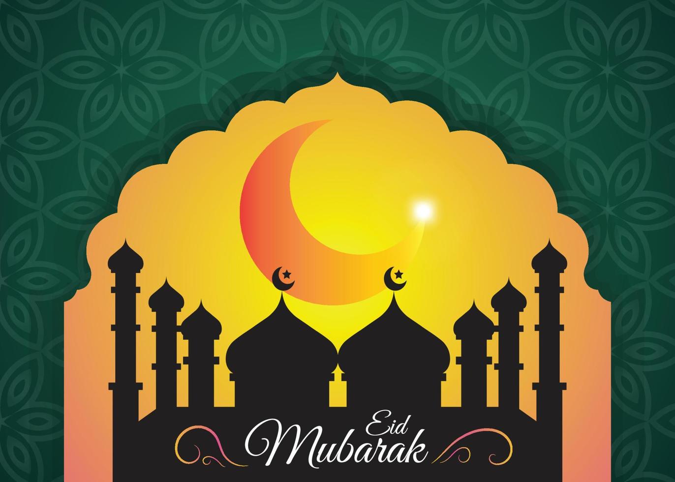 eid mubarak, eid al adha, eid al fitr hermoso cartel de deseos de saludo, fondo, imagen con mezquita, diseño de ilustración vectorial vector