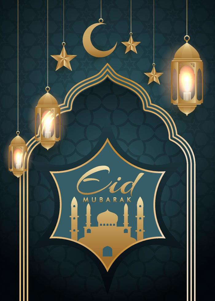Eid mubarak, Eid al adha, Eid al fitr, greetings, celebration, calligraphy card poster with mosque vector banner design