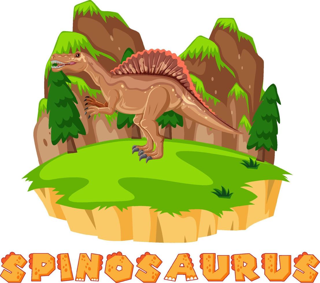 Scene with dinosaurs spinosaurus on island vector