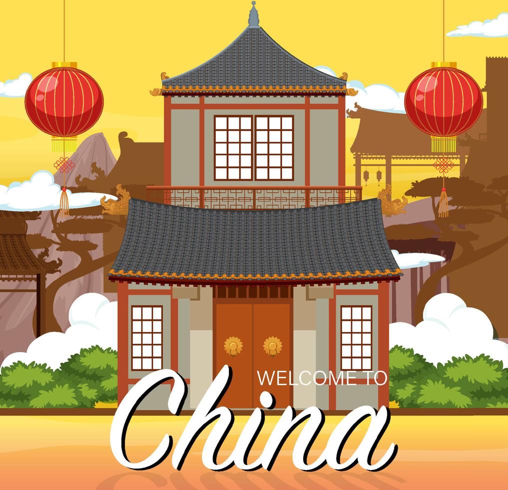 Chinese tradition house building background vector