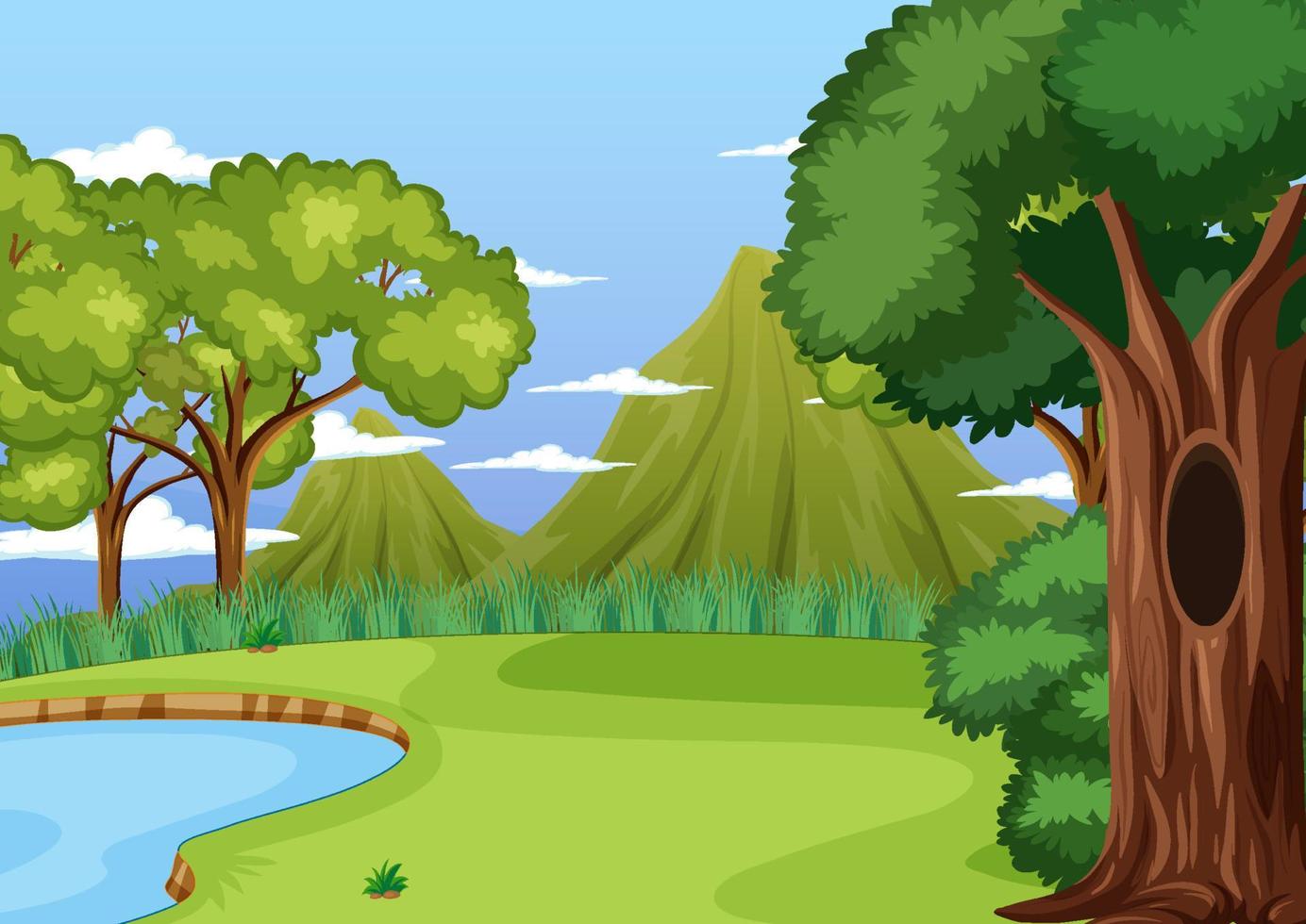 escena de la naturaleza con árboles y campos vector