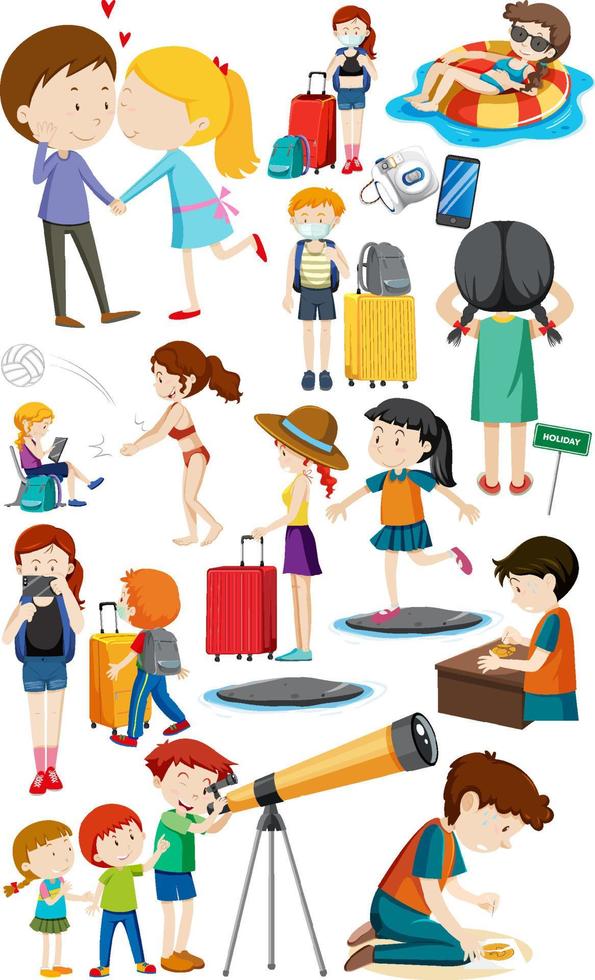 Set of people doing different actions vector
