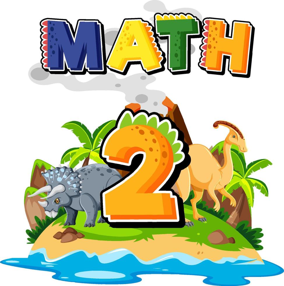 Two dinosaurs with number two cartoon vector