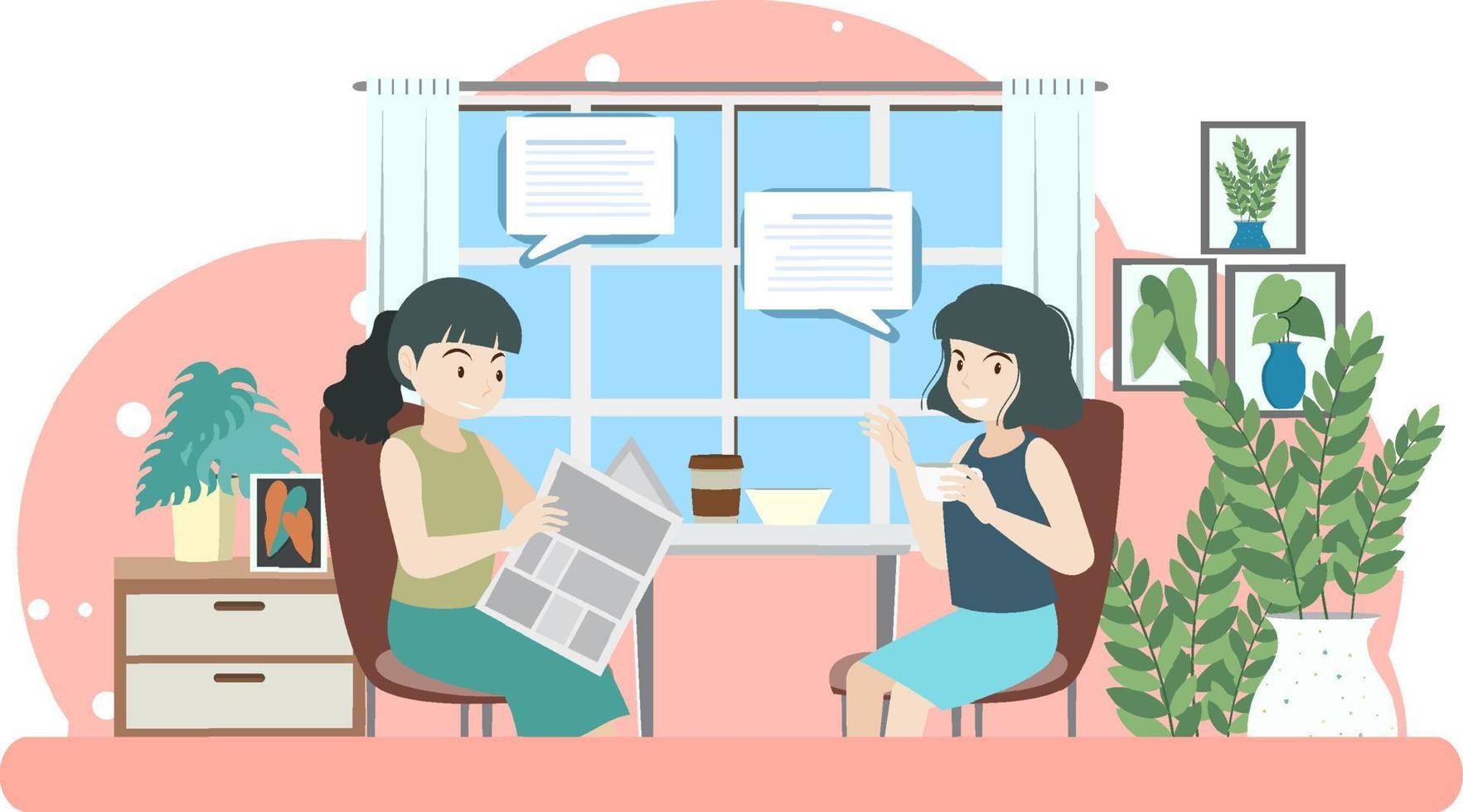 Two people reading and drinking coffee vector