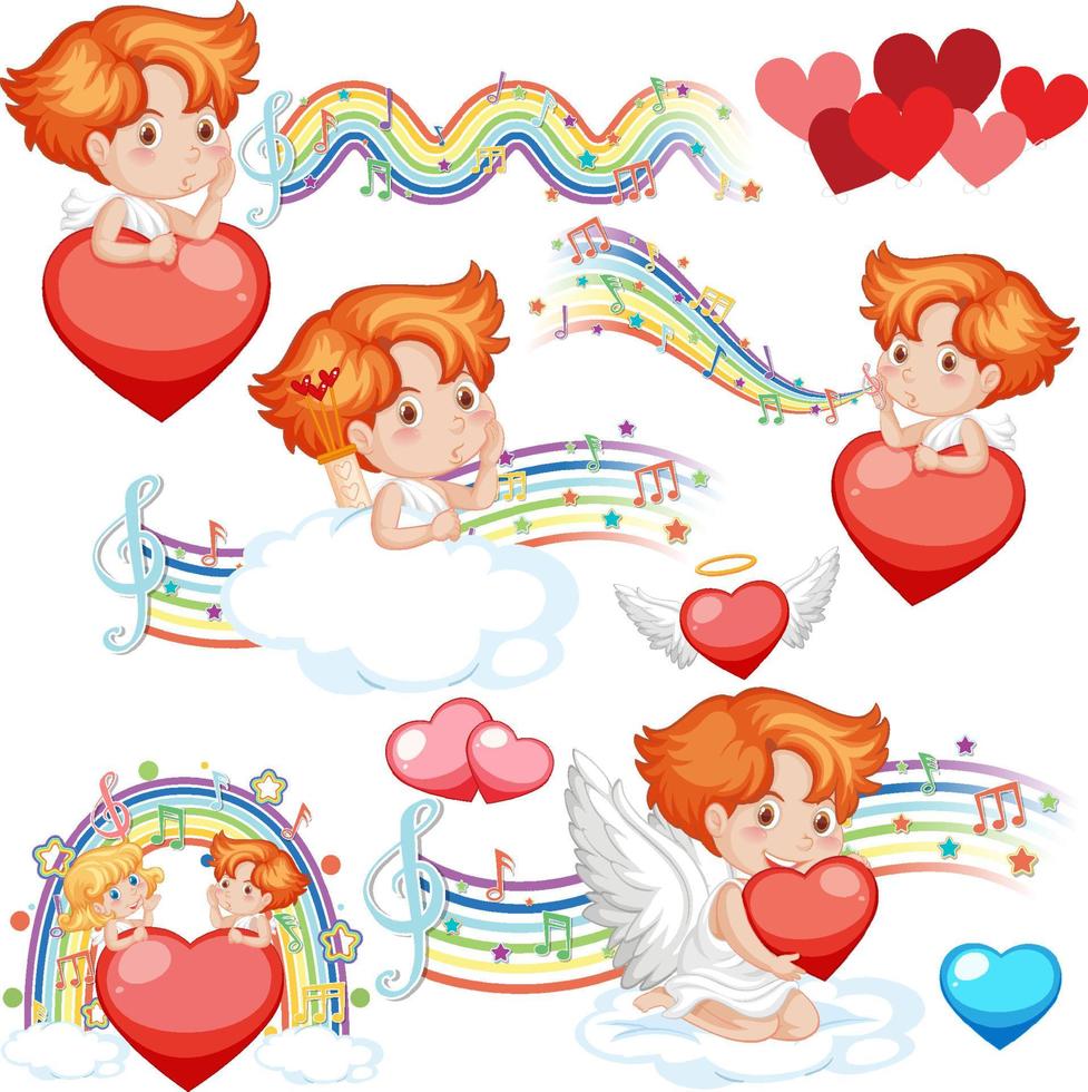 dia de san valentin con cupido y arcoiris musical vector