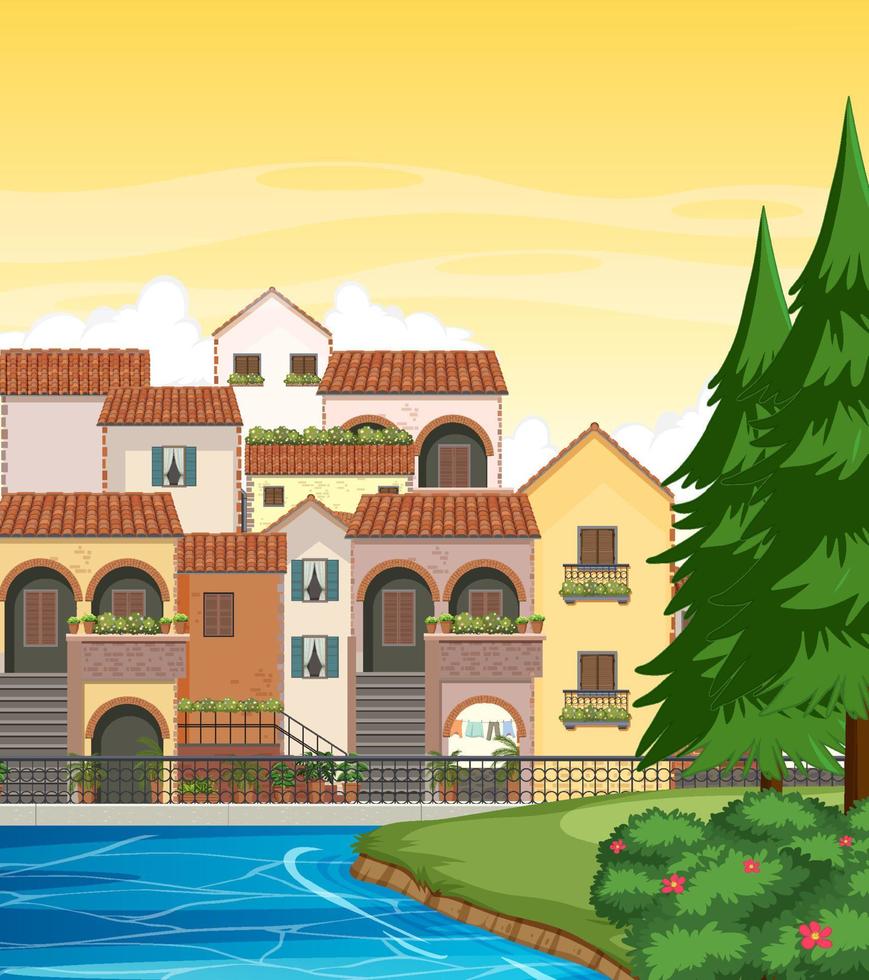 casa de estilo de ciudad de italia y paisaje de construcción vector