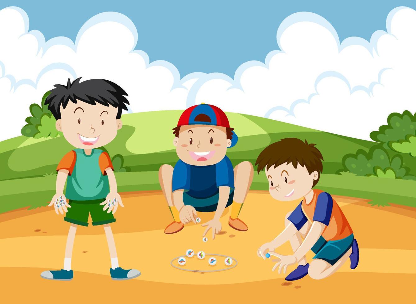Outdoor park with children playing marbles vector