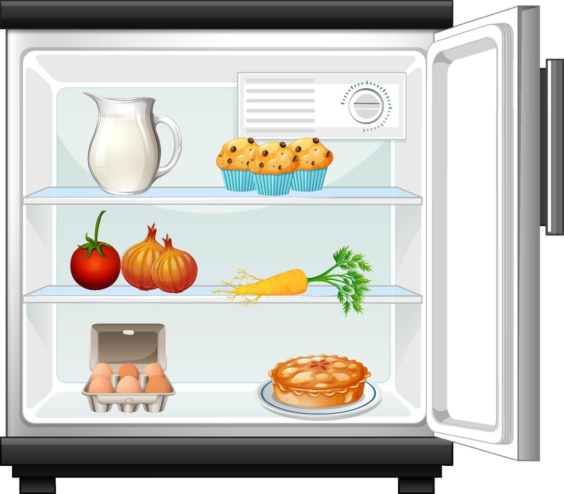 escena dentro del refrigerador con comida vector