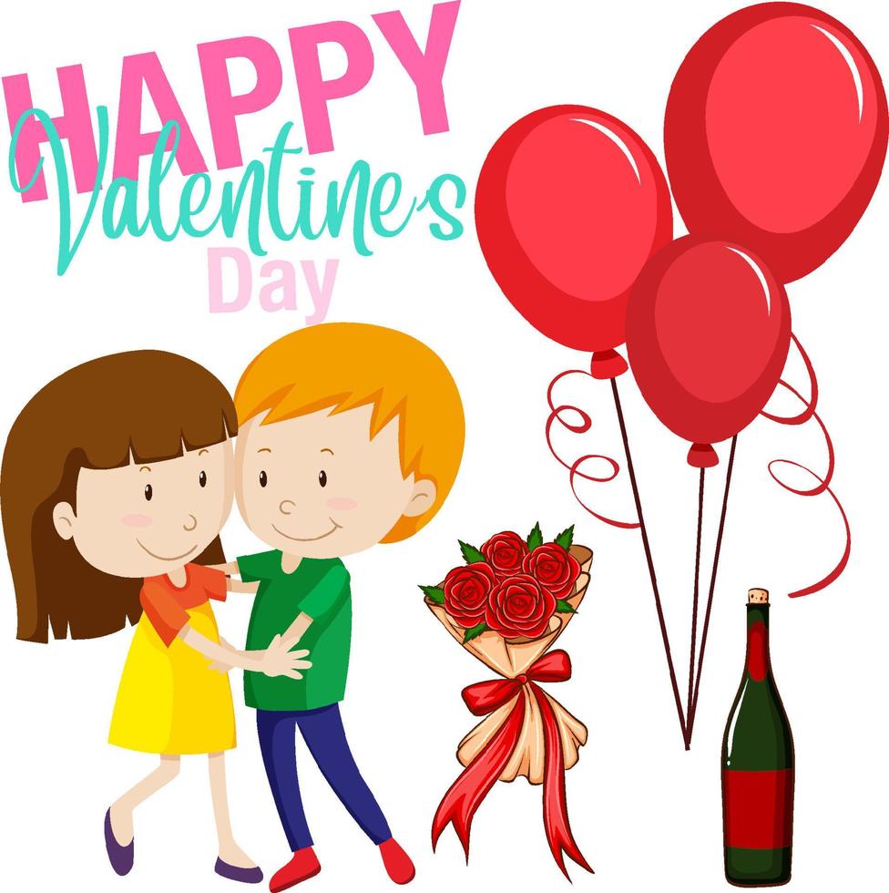 tema de San Valentín con personas y globos vector