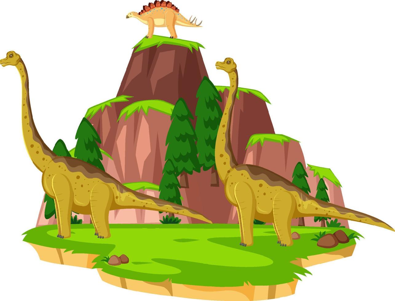 Scene with dinosaurs brachiosaurus on island vector