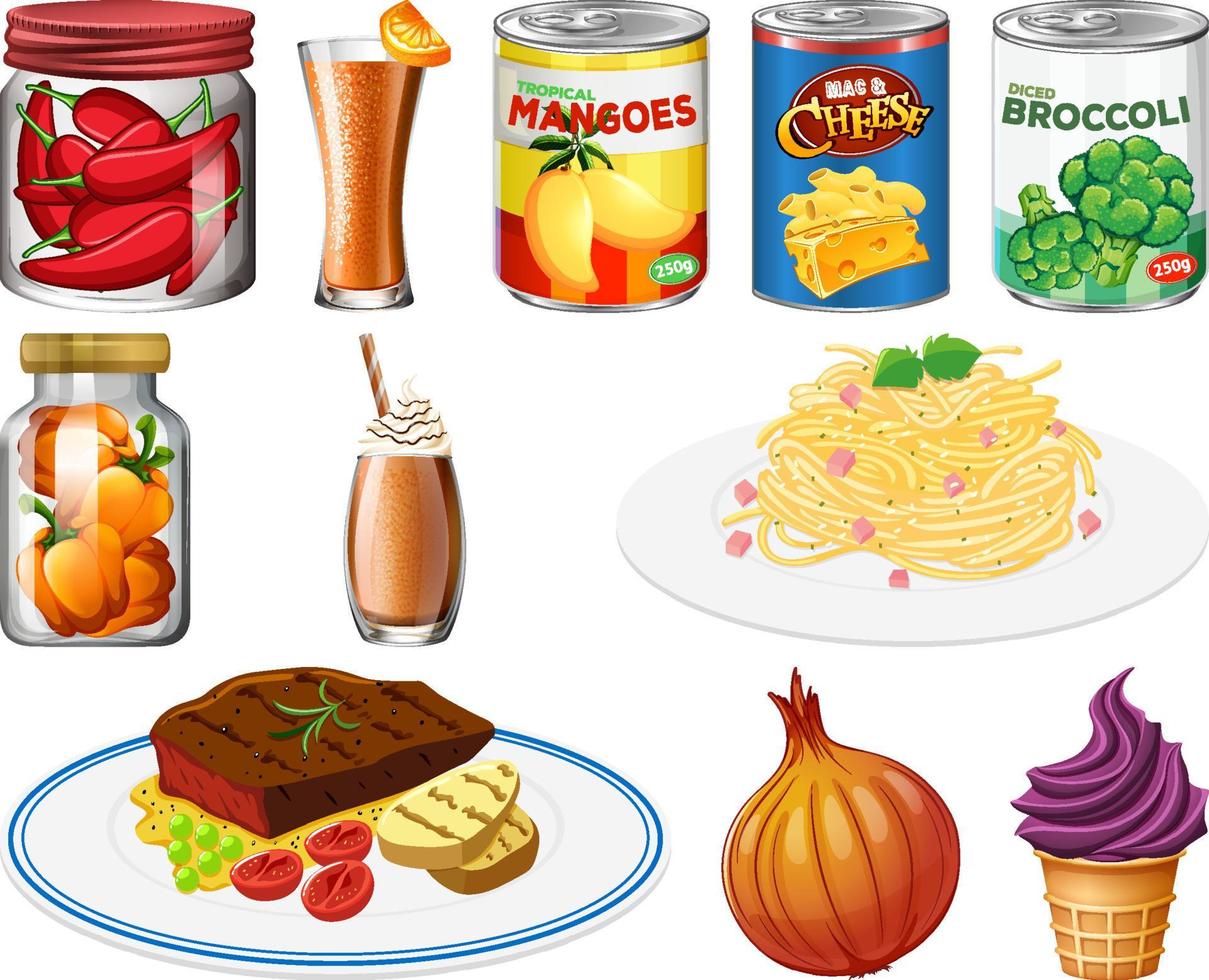 Different foods cartoon collection vector