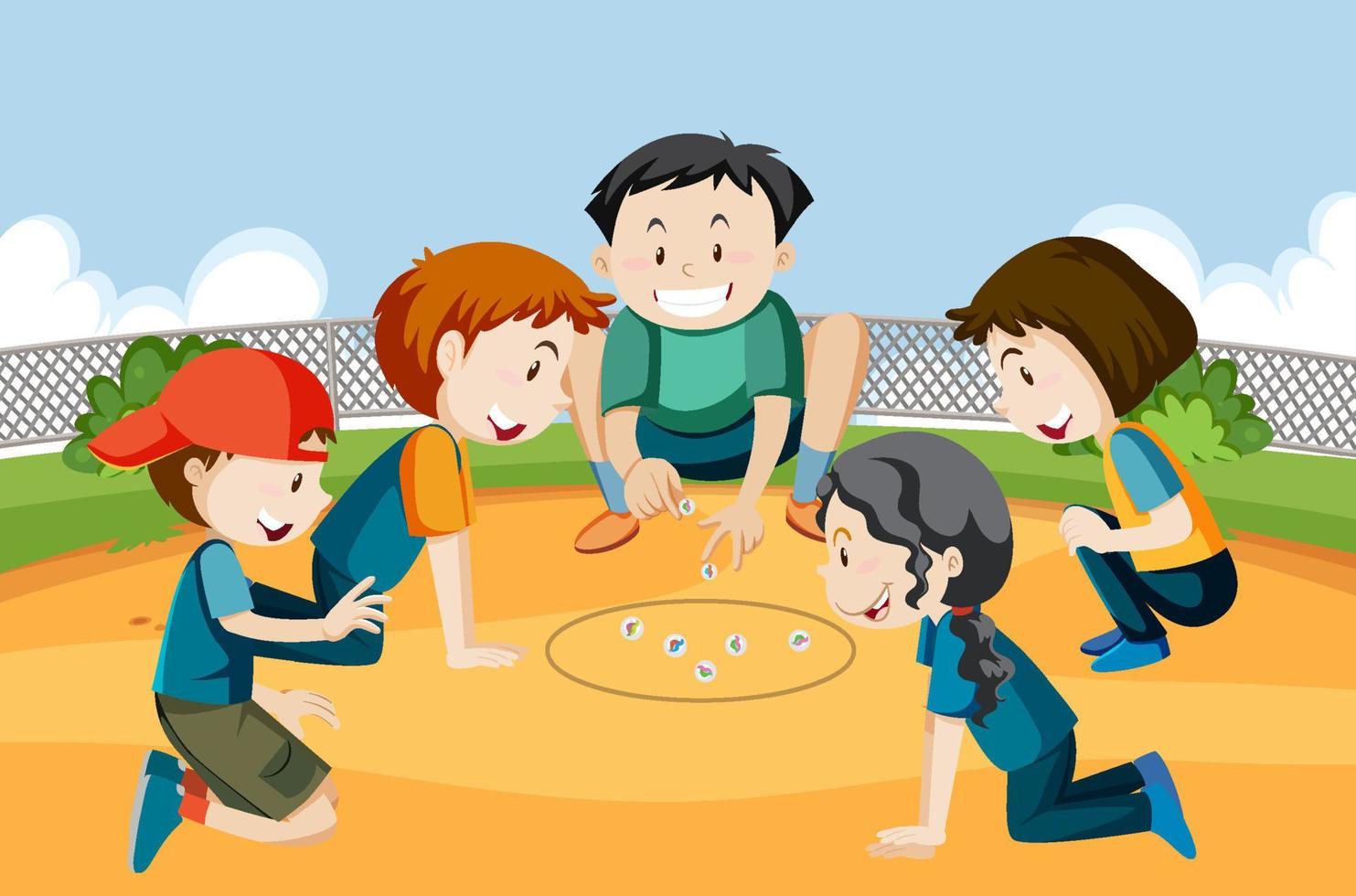 Outdoor park with children playing marbles vector