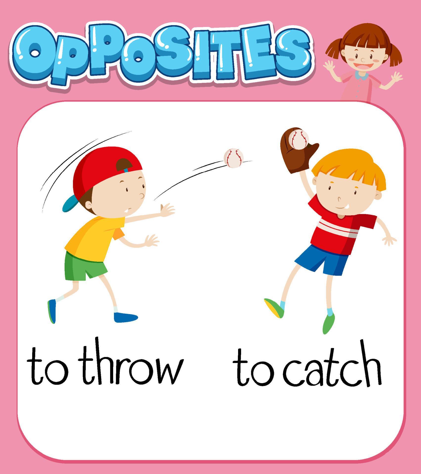 Opposite words for to throw and to catch 7002631 Vector Art at Vecteezy