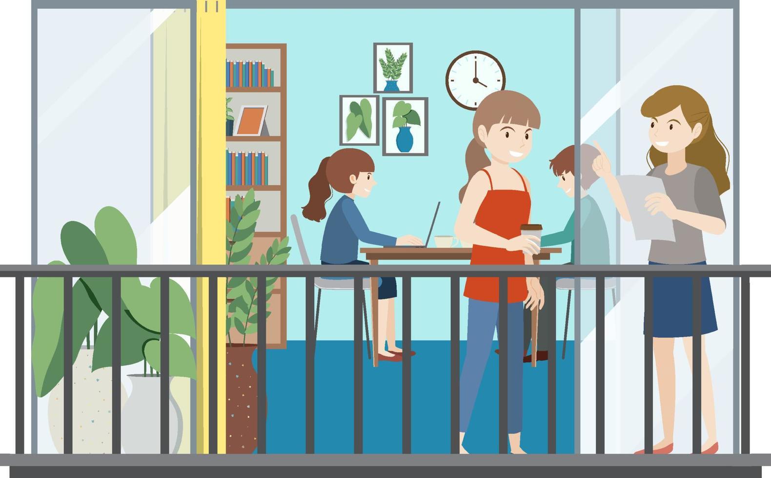 People working on computer at home vector