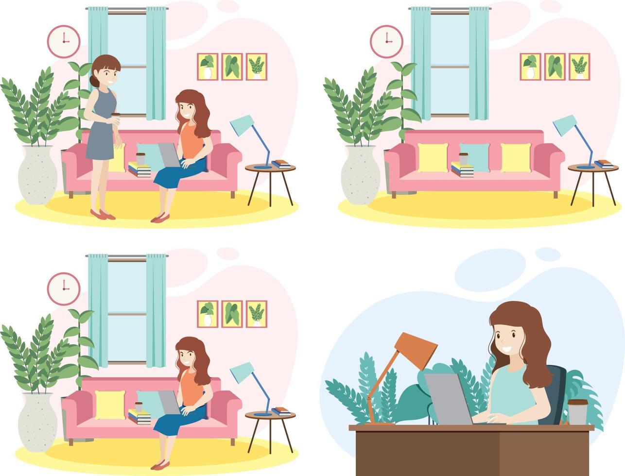 People working at coworking space simple flat design vector