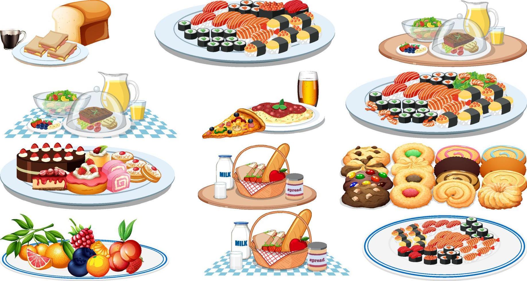 Set of different foods and beverages vector