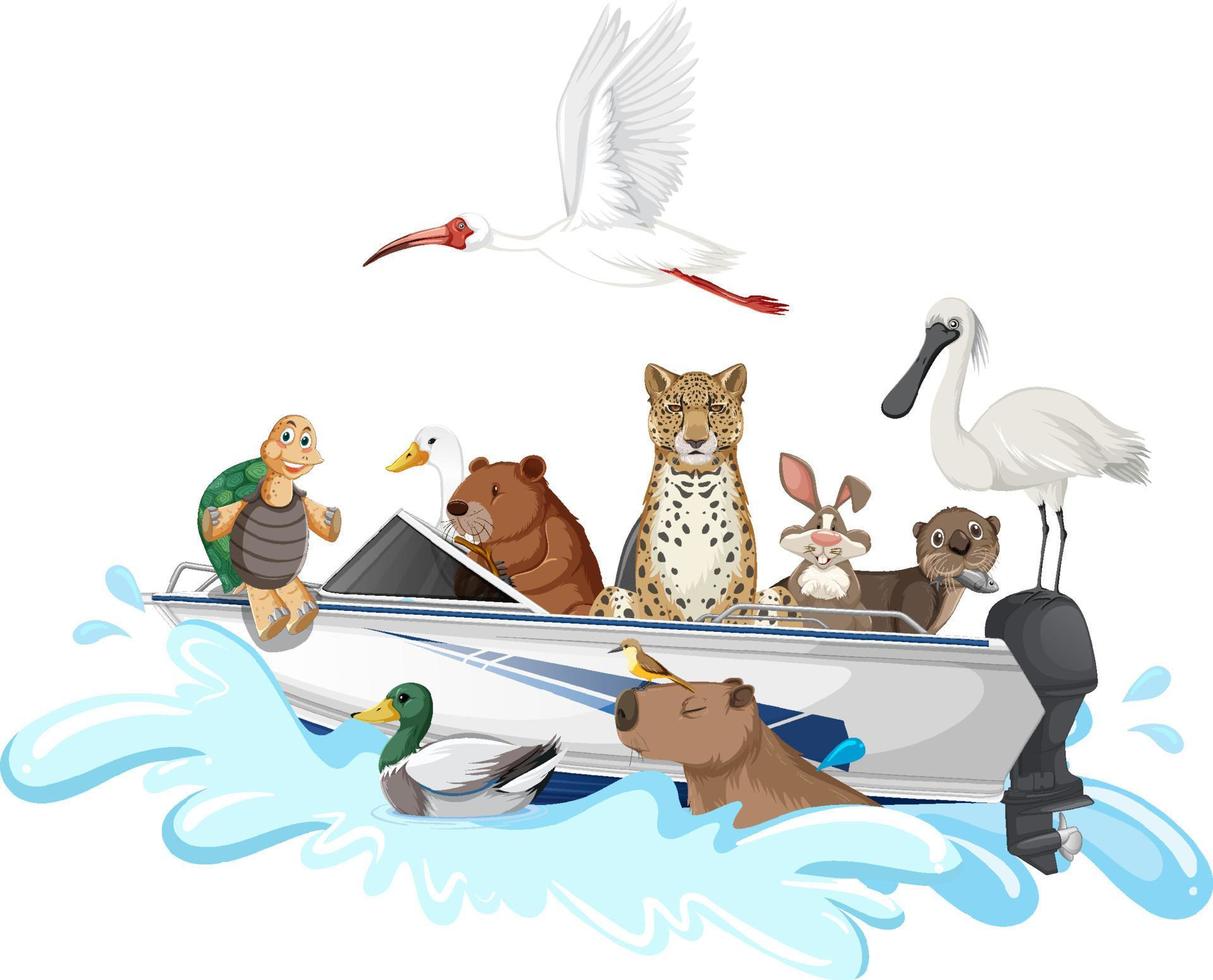 Many animals on the boat vector