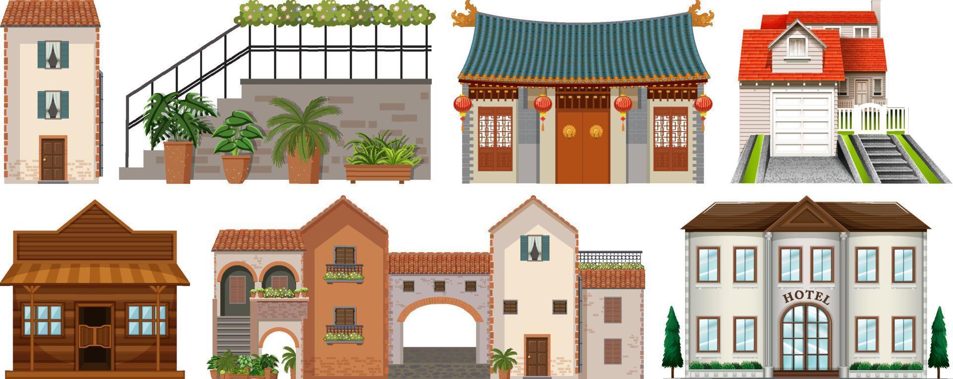 Different design of buildings on white background vector