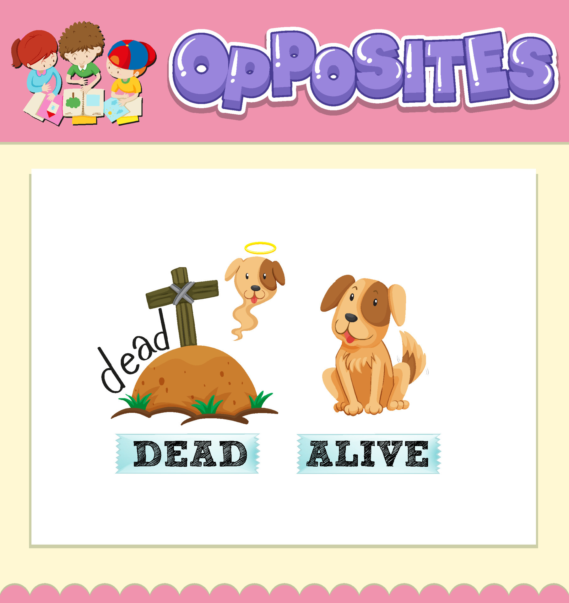 Opposite adjectives dead and alive 294516 Vector Art at Vecteezy