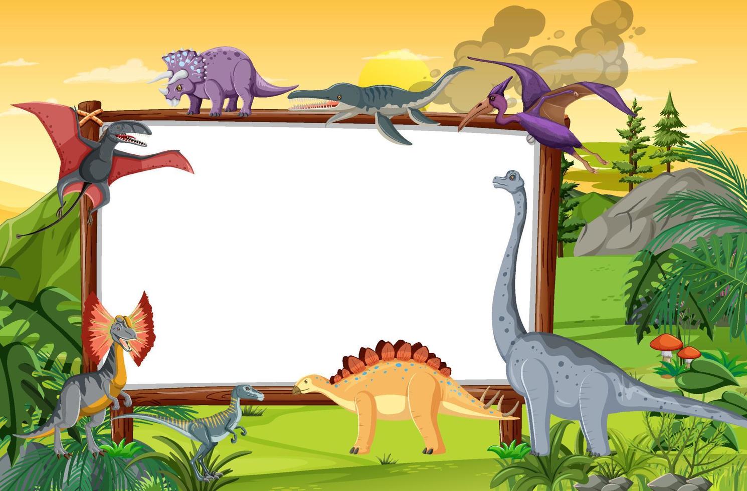 Scene with dinosaurus in the woods vector