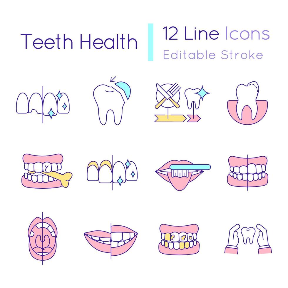 Teeth health RGB color icons set vector