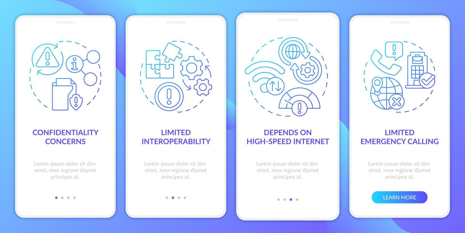 UCaaS risks blue gradient onboarding mobile app screen vector