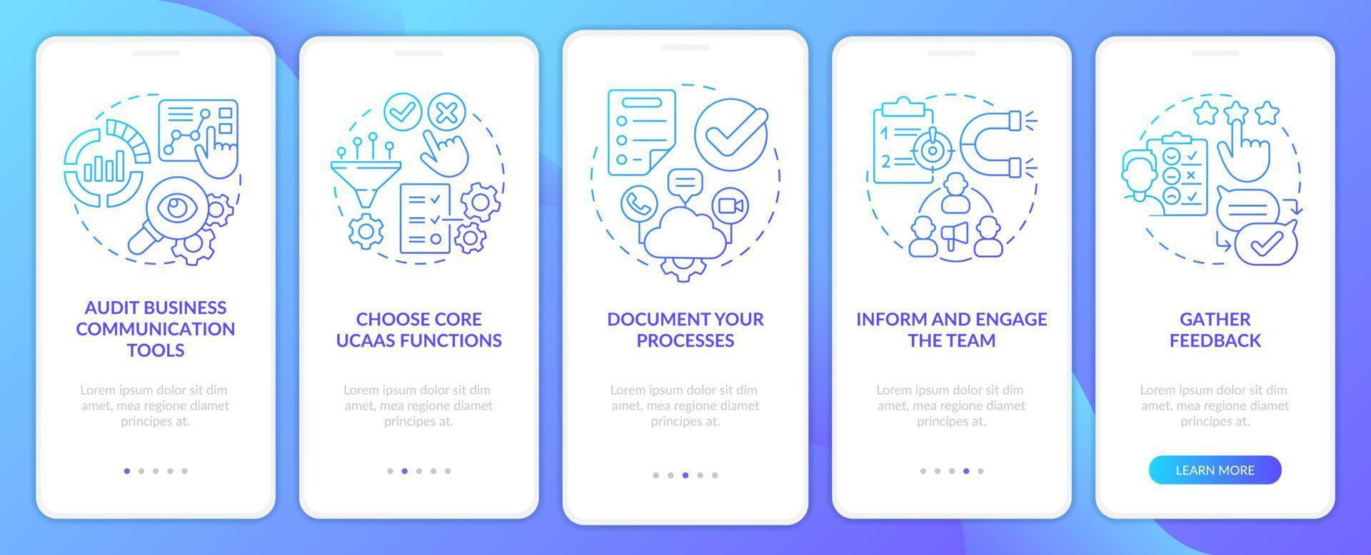 How to move to UCaaS blue gradient onboarding mobile app screen vector