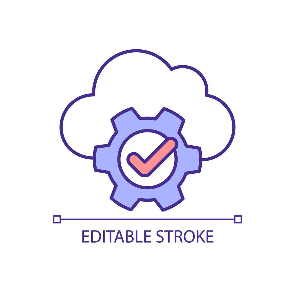 Virtual cloud storage setting RGB color icon. Digital database. Safe information in internet. Isolated vector illustration. Simple filled line drawing. Editable stroke. Arial font used