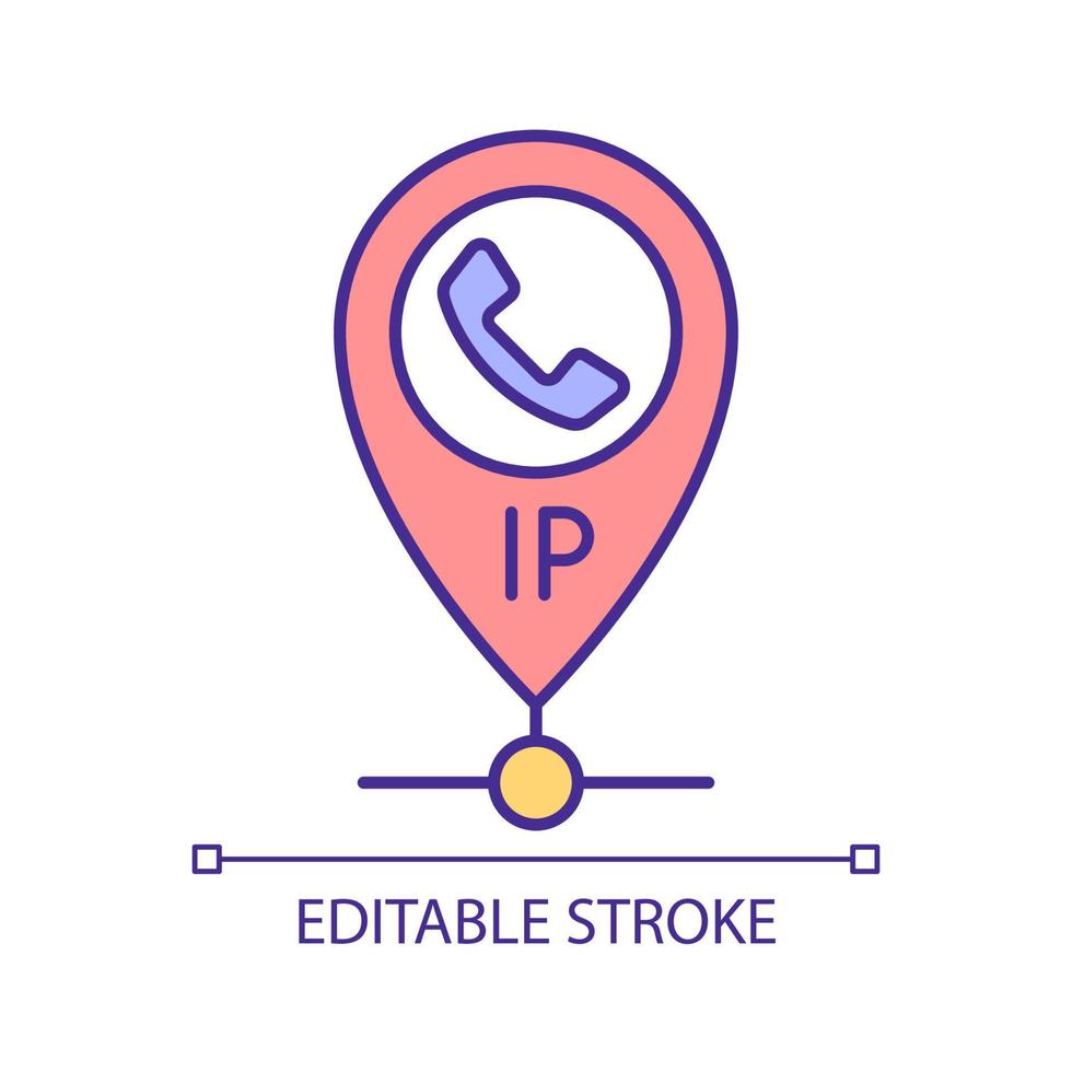 VOIP locate service RGB color icon. Internet protocol telephony. Communication technology. Isolated vector illustration. Simple filled line drawing. Editable stroke. Arial font used