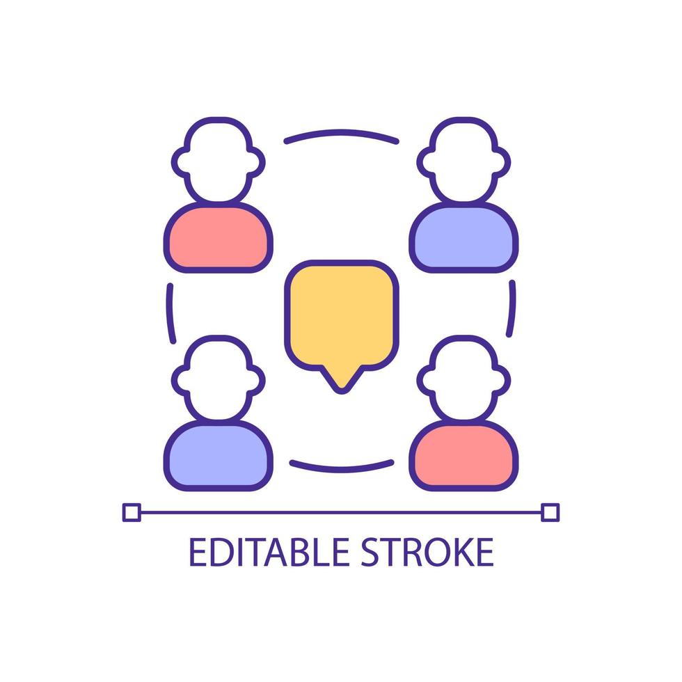 Communication in group RGB color icon. Business messaging in team. Digital chatting technology. Isolated vector illustration. Simple filled line drawing. Editable stroke. Arial font used