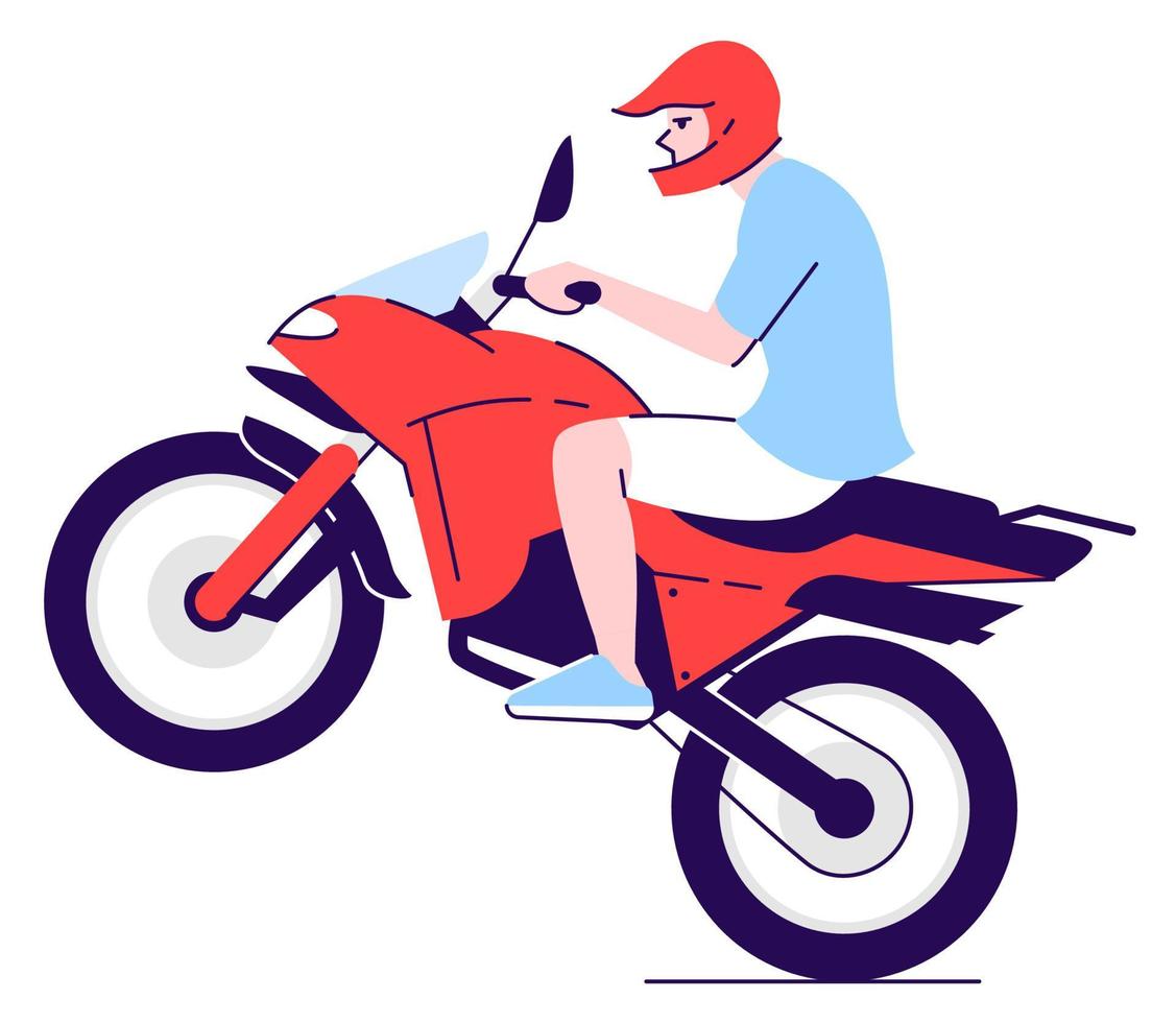conductor agresivo montando motocicleta semi plana rgb color vector ilustración