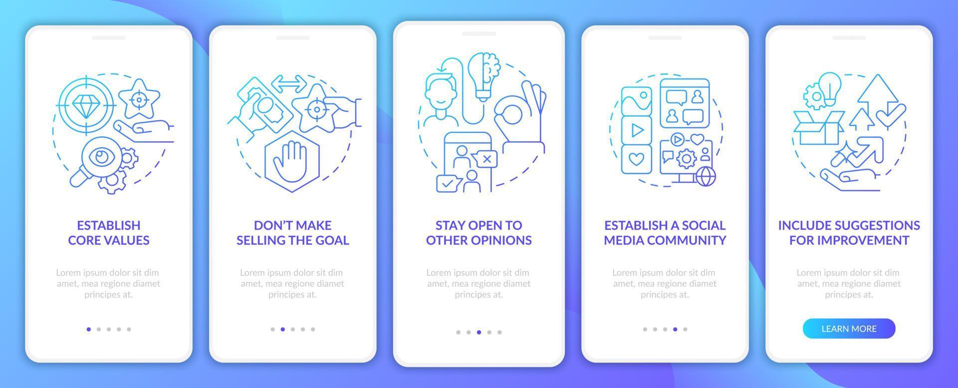 Establish transparency blue gradient onboarding mobile app screen vector