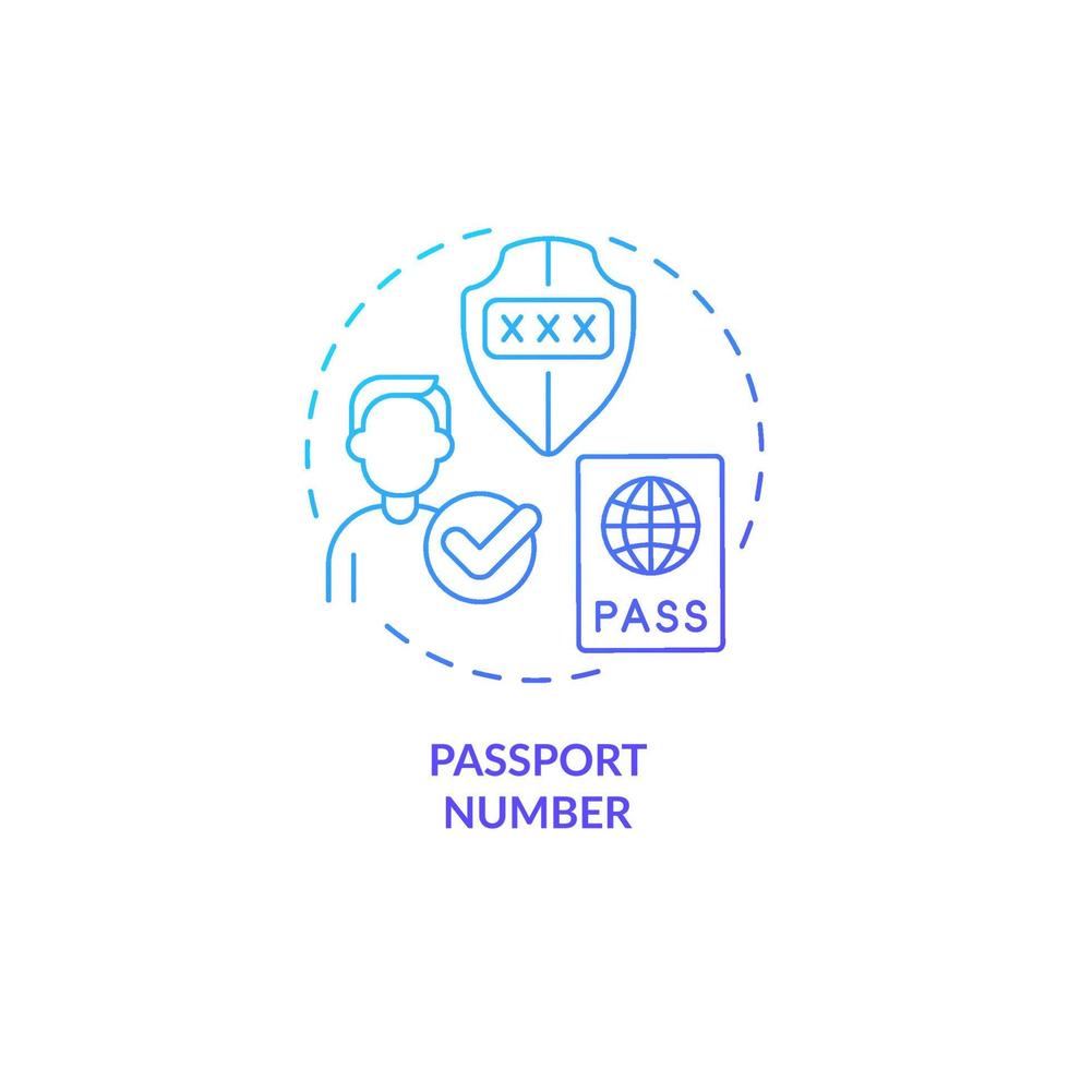 icono de concepto de degradado azul de número de pasaporte vector