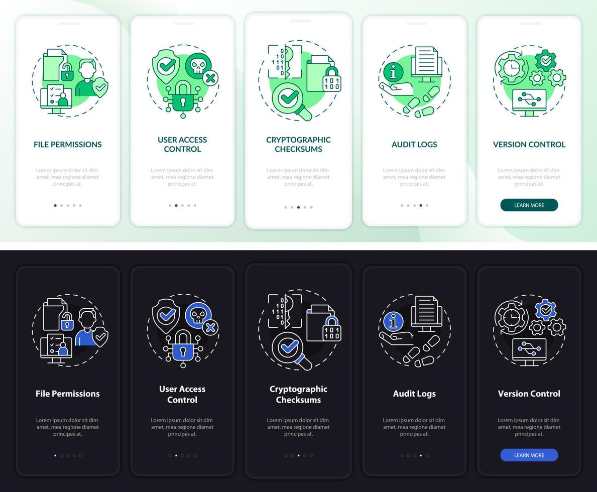 Integrity night and day mode onboarding mobile app screen vector