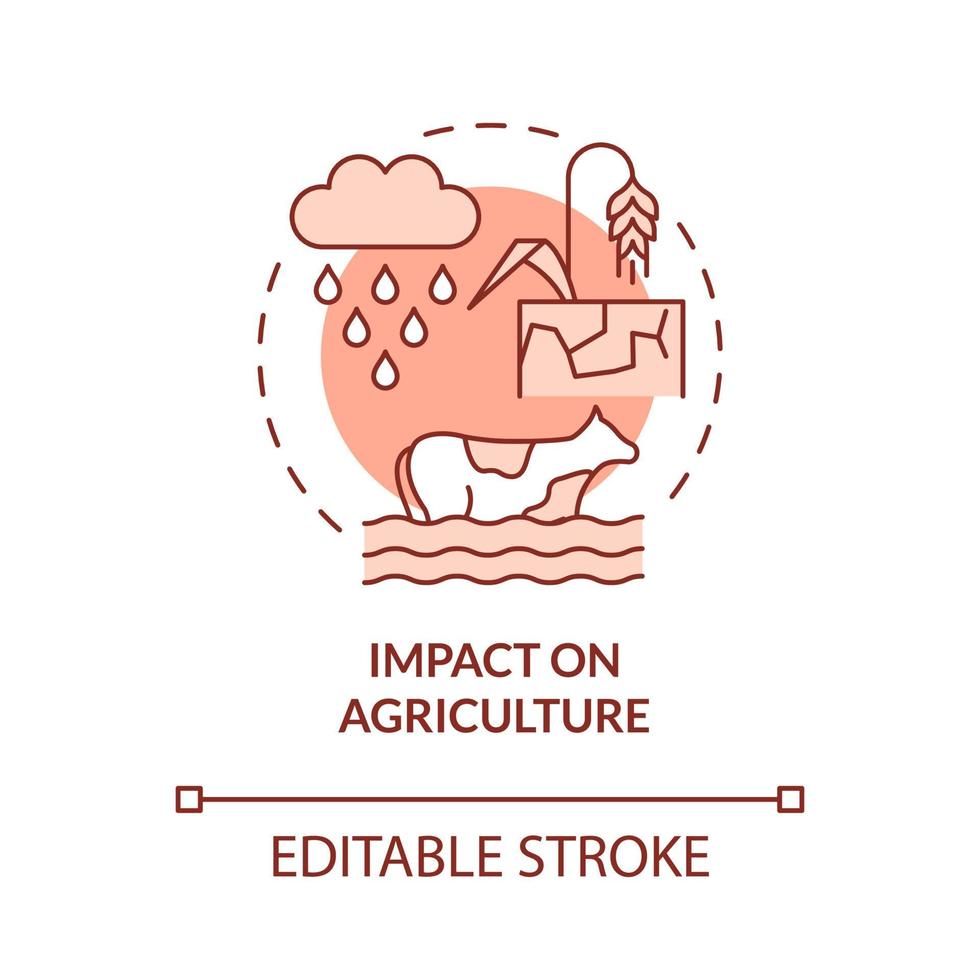 impacto en la agricultura concepto icono rojo vector