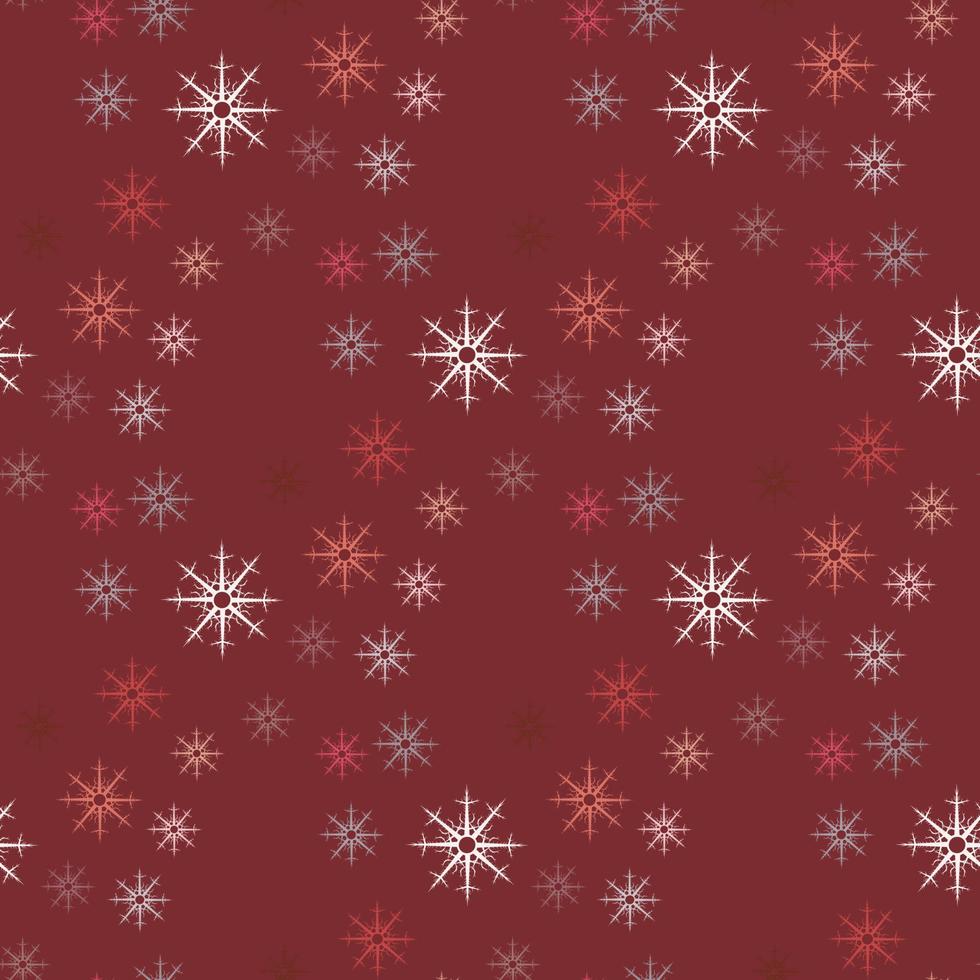 patrón impecable con copos de nieve multicolores sobre fondo rojo oscuro. imagen vectorial vector