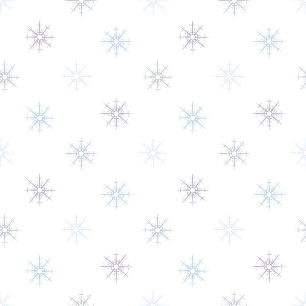 Seamless pattern with pastel blue, violet and grey snowflakes on white background for plaid, fabric, textile, clothes, tablecloth and other things. Vector image.