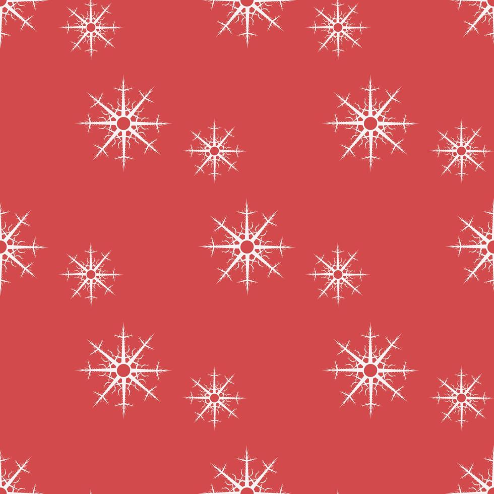 Seamless pattern with white snowflakes on red background. Vector image.