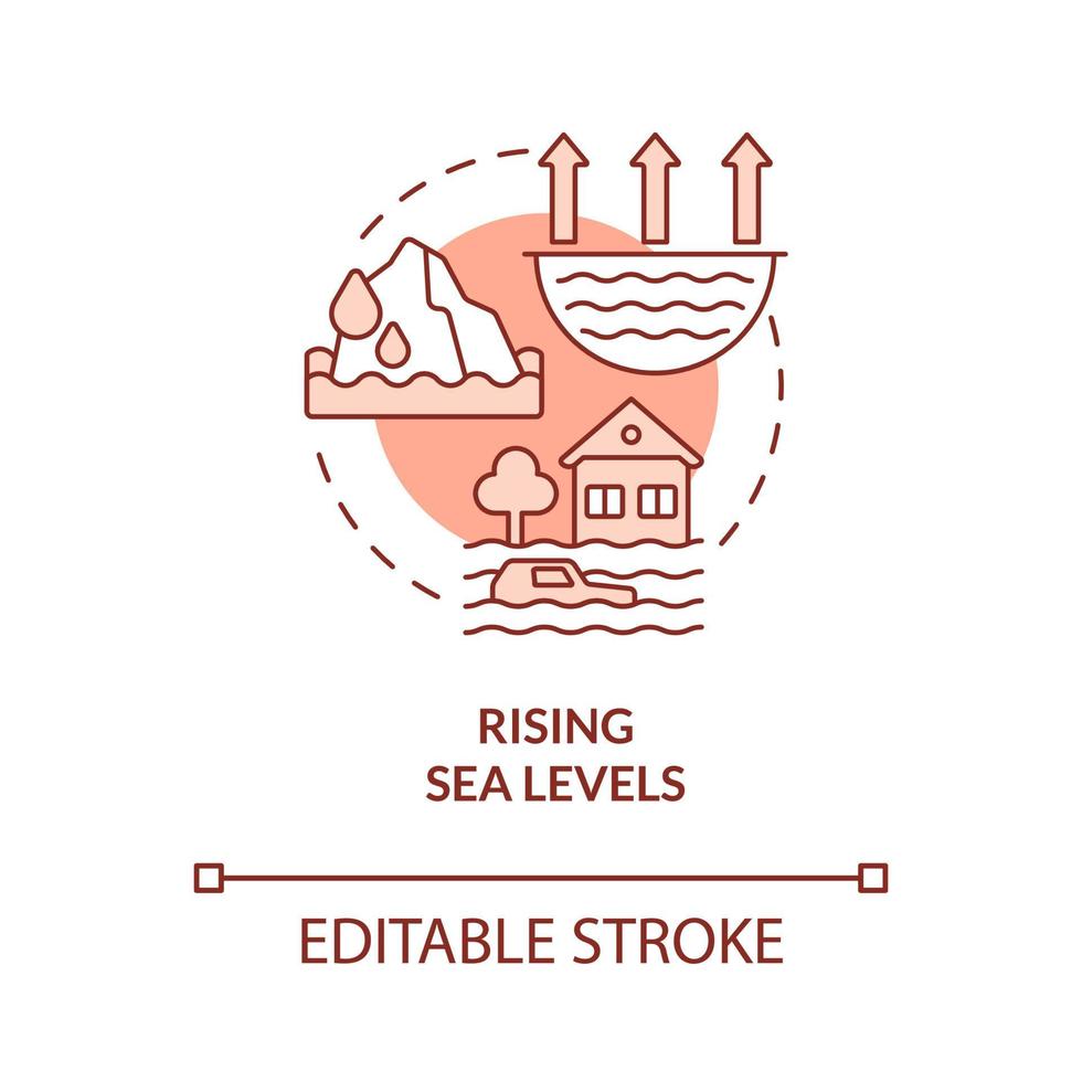 Rising sea levels red concept icon vector