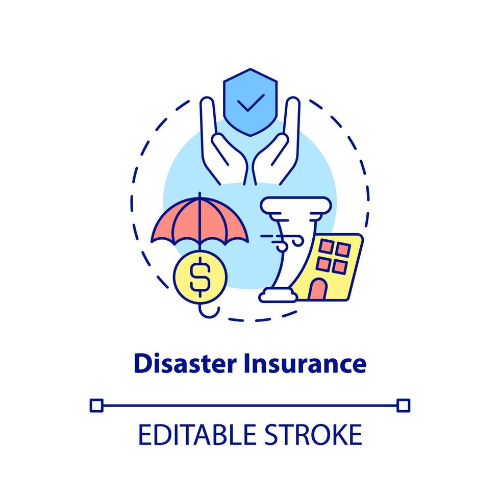 Disaster insurance concept icon. Financial coverage for natural disaster abstract idea thin line illustration. Isolated outline drawing. Editable stroke. Roboto-Medium, Myriad Pro-Bold fonts used vector
