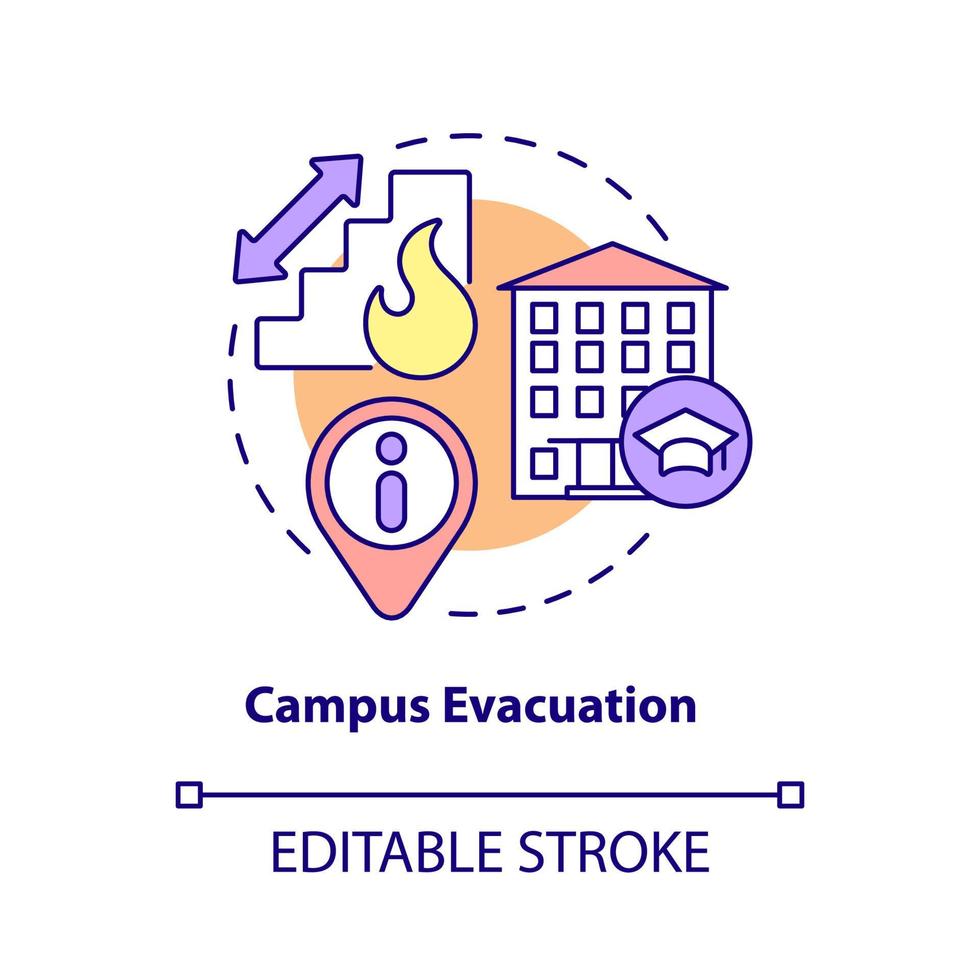 Campus evacuation concept icon. University attendants relocation abstract idea thin line illustration. Isolated outline drawing. Editable stroke. Roboto-Medium, Myriad Pro-Bold fonts used vector
