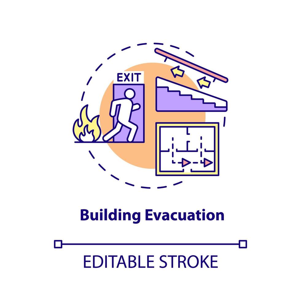 Building evacuation concept icon. Emergency exit plan for house abstract idea thin line illustration. Isolated outline drawing. Editable stroke. Roboto-Medium, Myriad Pro-Bold fonts used vector