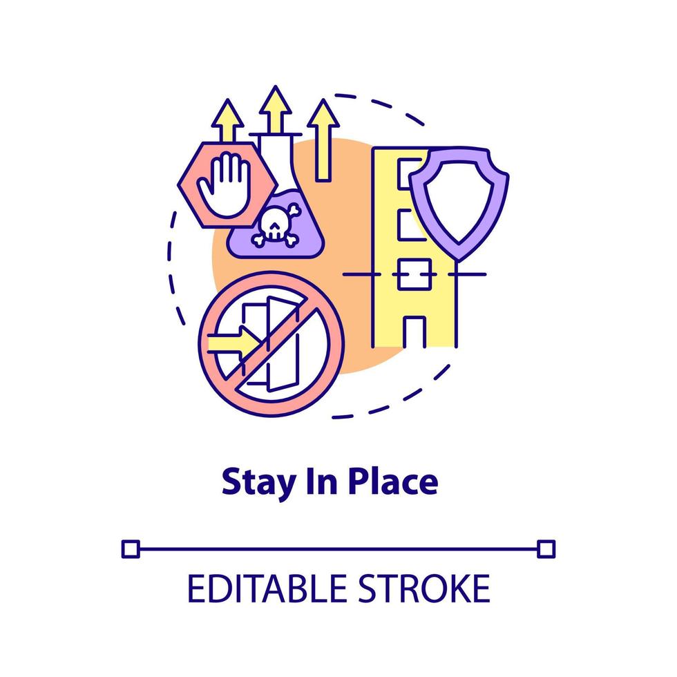 Stay in place concept icon. Plan of action for natural disaster abstract idea thin line illustration. Isolated outline drawing. Editable stroke. Roboto-Medium, Myriad Pro-Bold fonts used vector