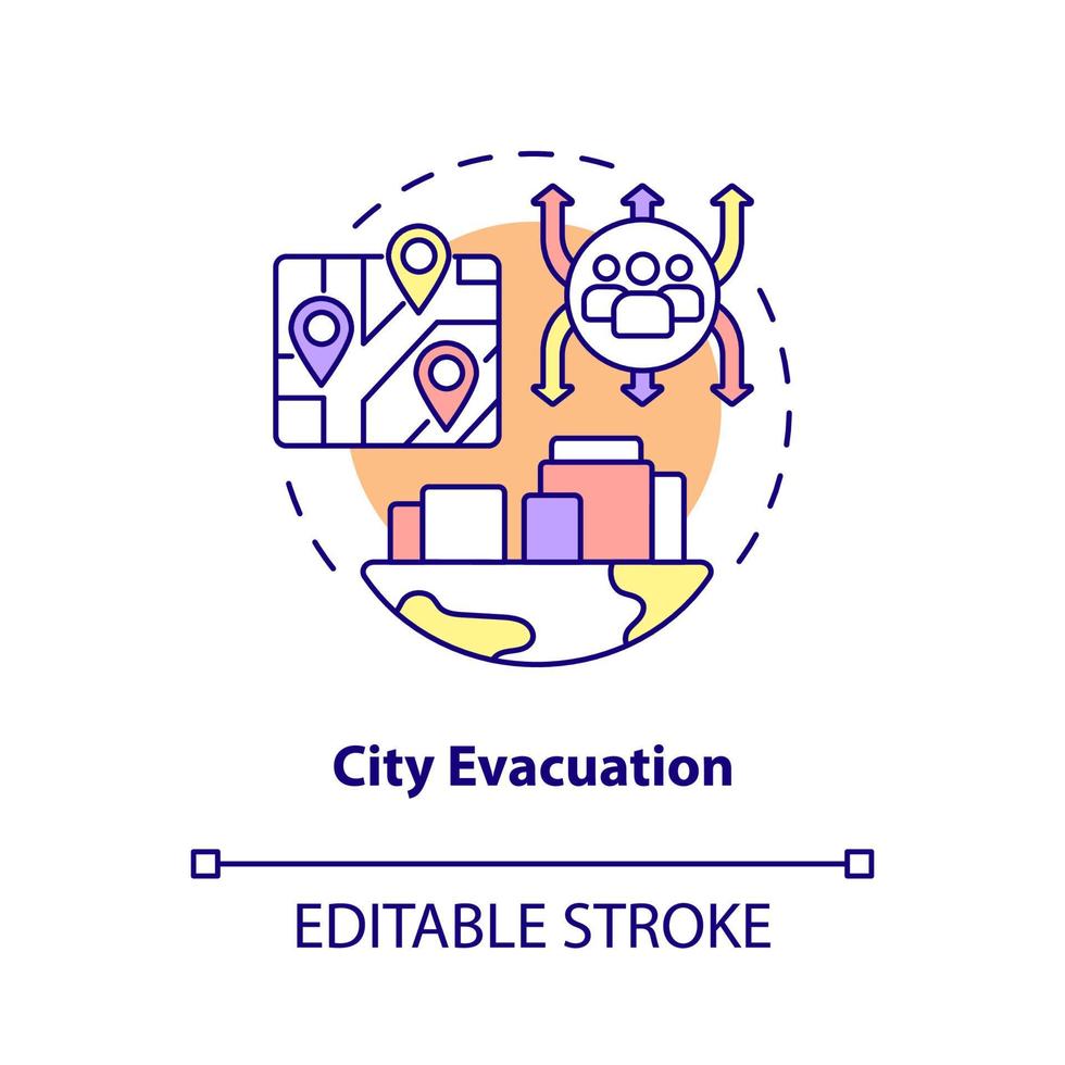 City evacuation concept icon. Emergency situation handling abstract idea thin line illustration. Isolated outline drawing. Editable stroke. Roboto-Medium, Myriad Pro-Bold fonts used vector