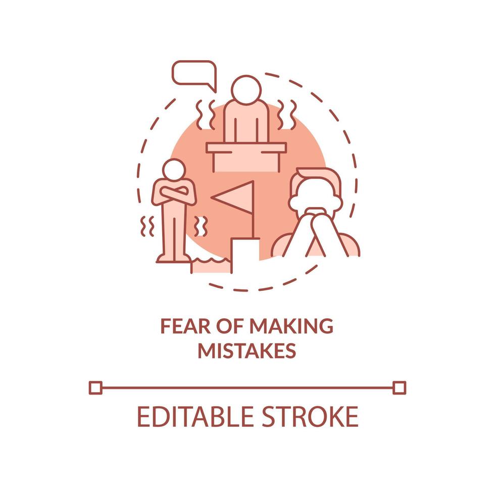 Fear of making mistakes terracotta concept icon. Feeling unsure abstract idea thin line illustration. Isolated outline drawing. Editable stroke. Roboto-Medium, Myriad Pro-Bold fonts used vector