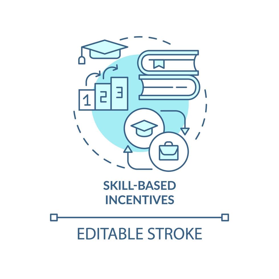 Skill-based incentives turquoise concept icon. Team members motivation abstract idea thin line illustration. Isolated outline drawing. Editable stroke. Roboto-Medium, Myriad Pro-Bold fonts used vector
